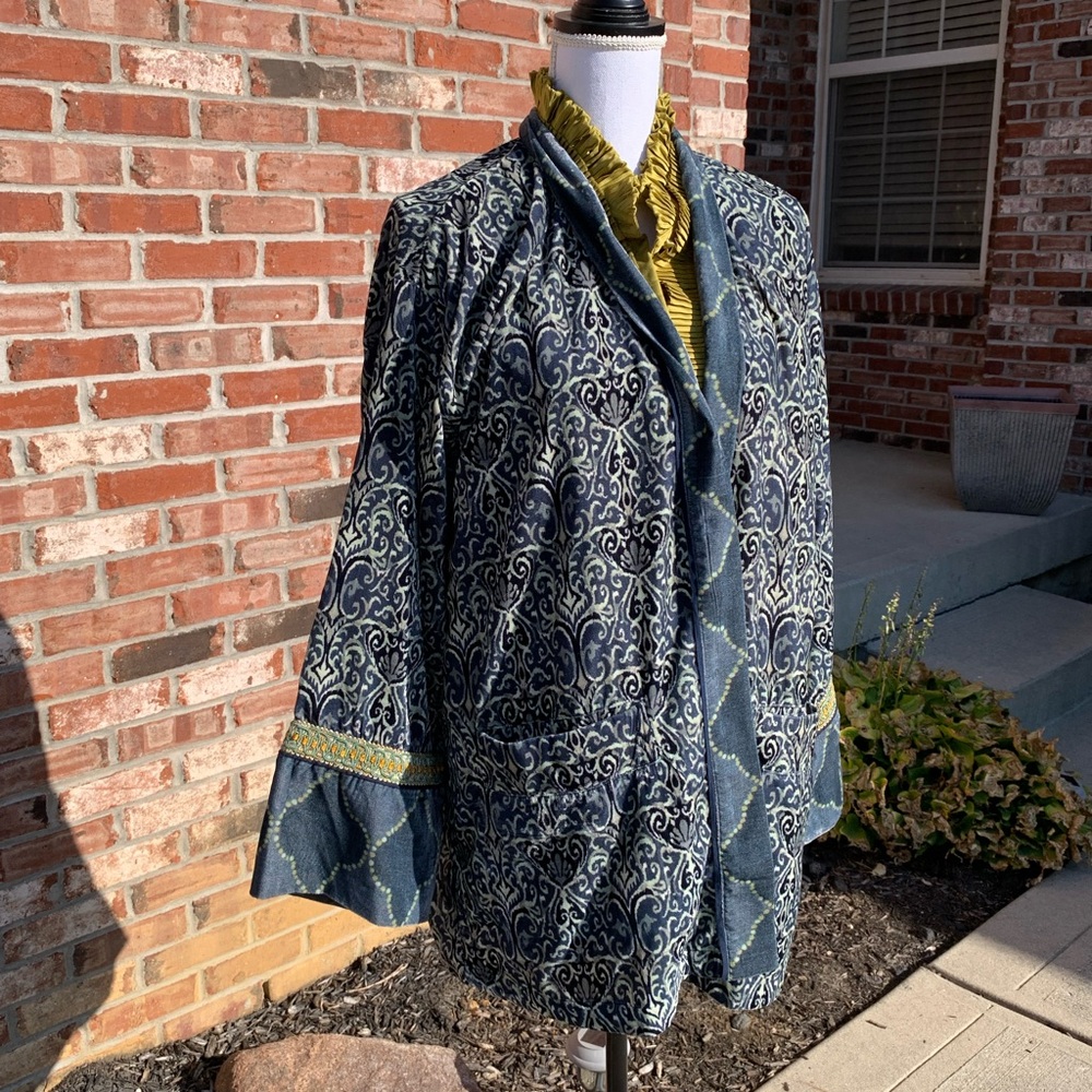 Soft Surroundings Long Blue and Gold Patterned Topper - Picture 5 of 8